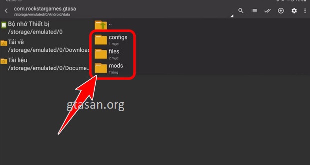 Android/data/com.rockstargames.gtasa > xóa thư mục: configs, files và mods