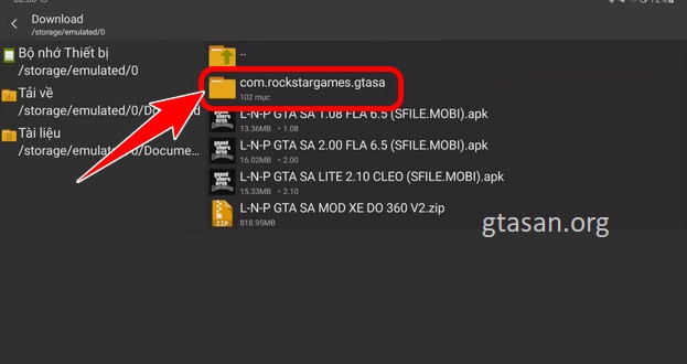 Vào thư mục "com.rockstargames.gtasa"