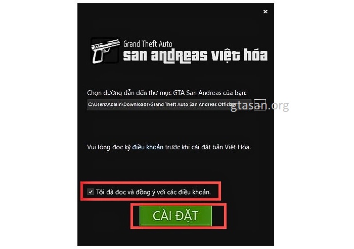 Xác nhận điều khoản > Cài đặt 
