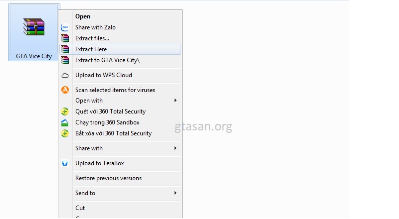 Chọn vào "Extract Here", để giải nén