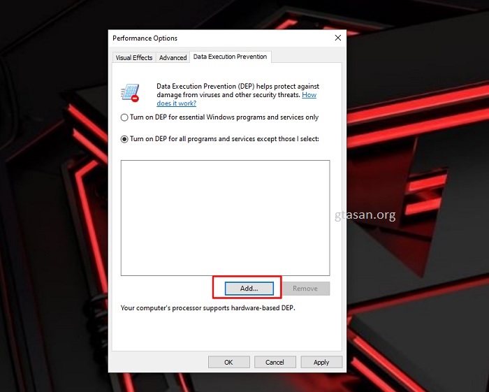 Add file > gta_sa.exe