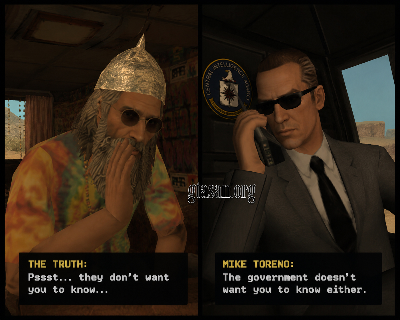 Sự đối lập giữa lão hippie The Truth và đặc vụ chính phủ Mike Toreno